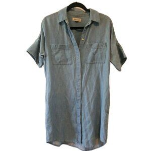 Madewell Shirt Dress Chambray Courier Blue  S Short Sleeve Button Cotton Linen